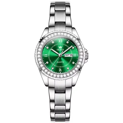 OLEVS 9993 Fashion Quartz Watch - Green & Silver